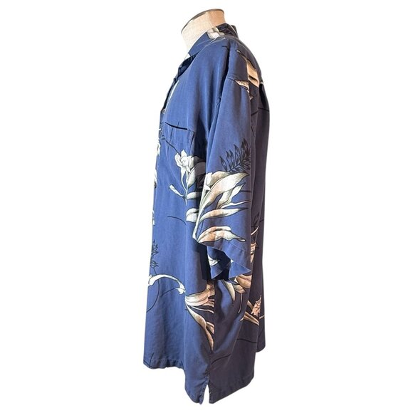 Mens Hilo Hattie Hawaiian Shirt Silk Blue Floral Button-Up Size 2XL Short Sleeve - Picture 5 of 7